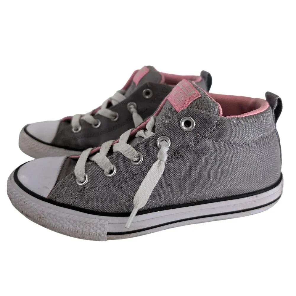Converse Chuck Taylor All Star Sneaker Shoe Girls 4 Gray Pink Mid‎ Lace Up